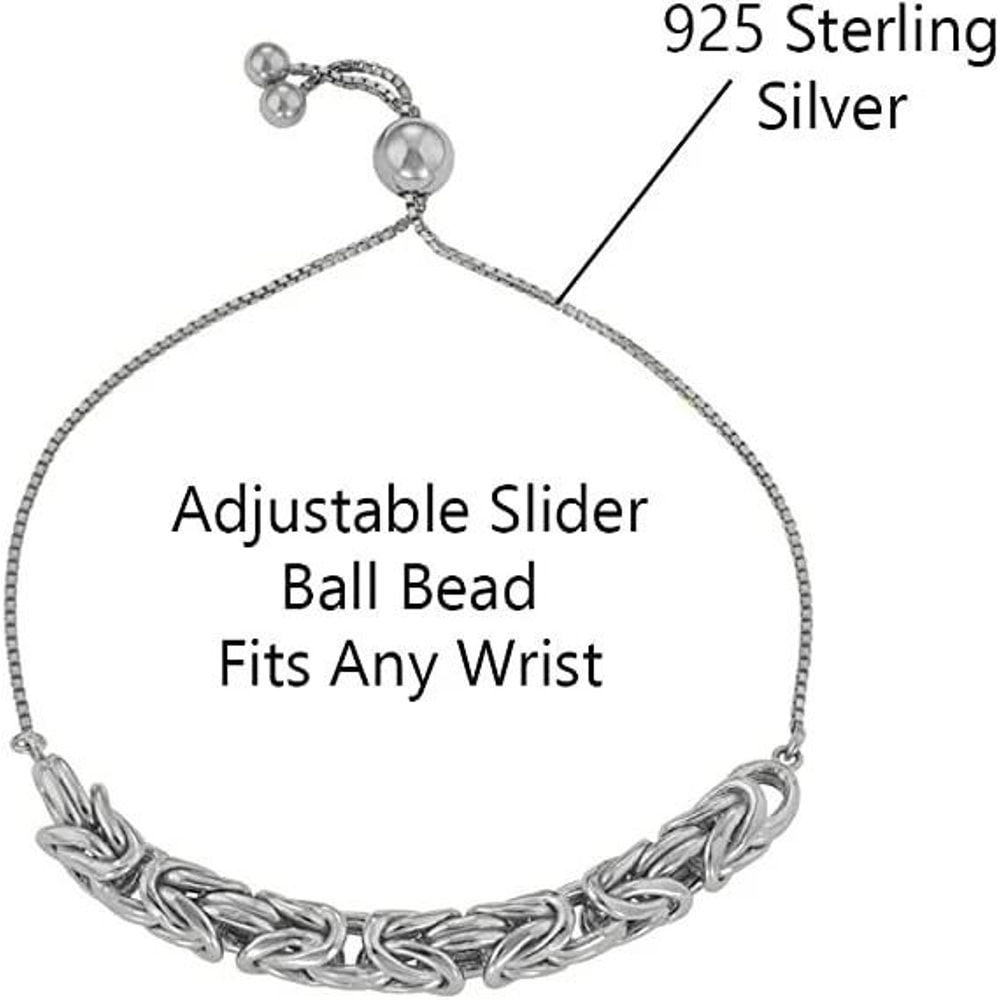 Sterling Silver Adjustable Byzantine Chain Bolo Bracelet For Women Perfect Gift Adjustable 3