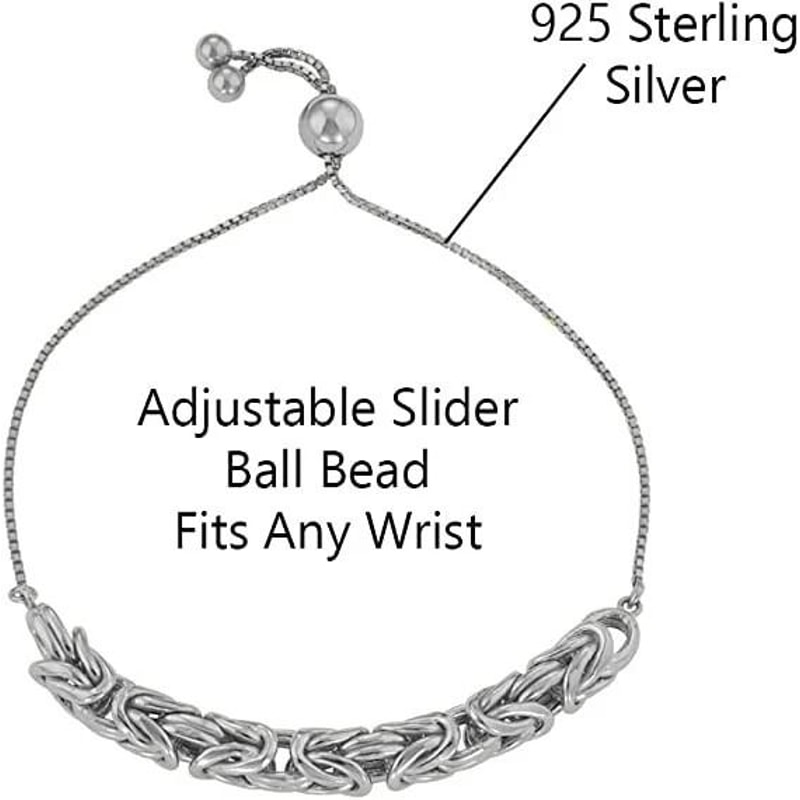 Sterling Silver Adjustable Byzantine Chain Bolo Bracelet For Women Perfect Gift Adjustable 3