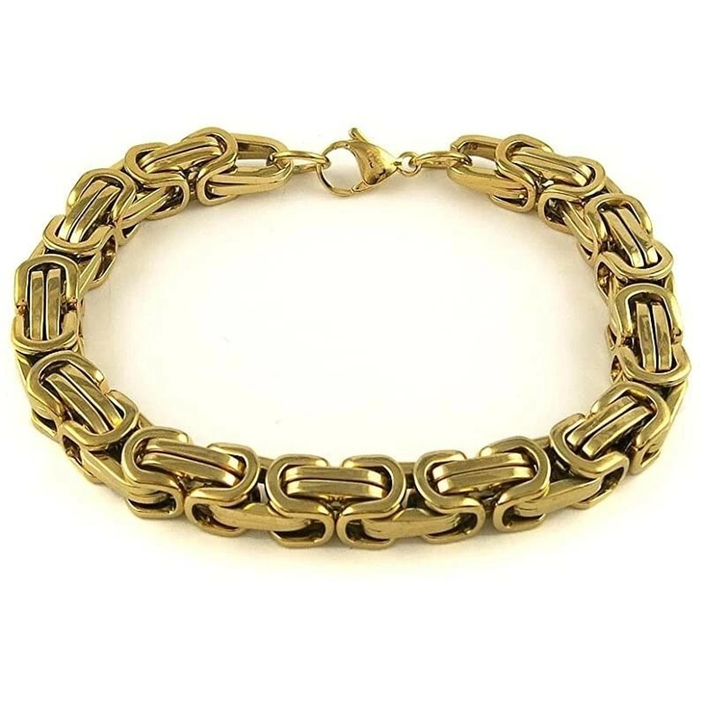 Gold Mechanic Byzantine Bracelet Mens Stainless Steel Link Chain For Modern Elegance 0