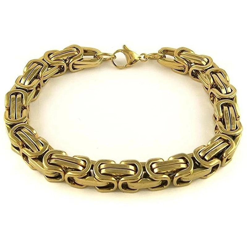 Gold Mechanic Byzantine Bracelet Mens Stainless Steel Link Chain For Modern Elegance 0