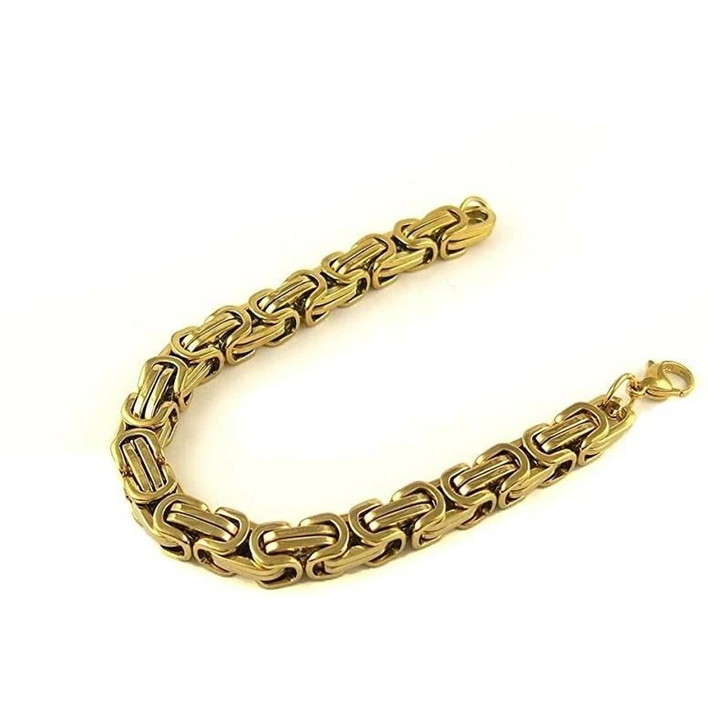 Gold Mechanic Byzantine Bracelet Mens Stainless Steel Link Chain For Modern Elegance 1