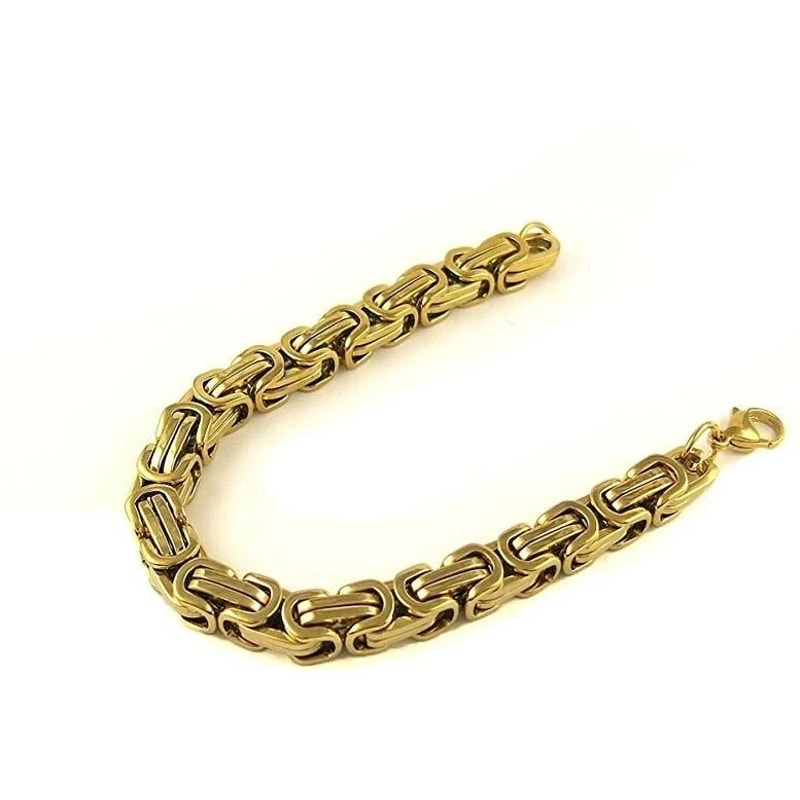 Gold Mechanic Byzantine Bracelet Mens Stainless Steel Link Chain For Modern Elegance 1