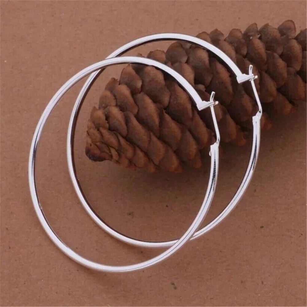 Large Thin Hoop Earrings For Women Sterling Silver Round Snap Closure Polished Finish 1