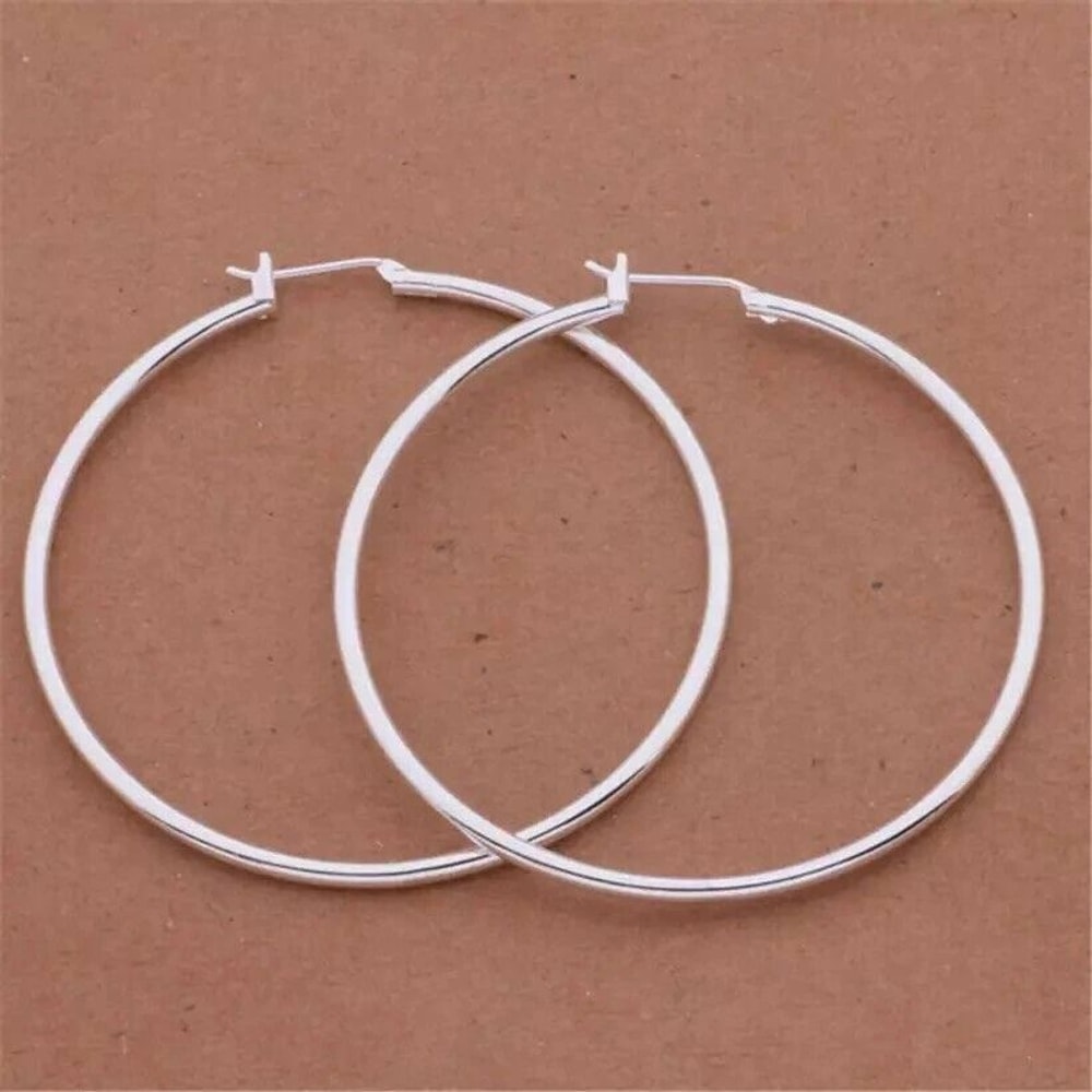 Large Thin Hoop Earrings For Women Sterling Silver Round Snap Closure Polished Finish 4