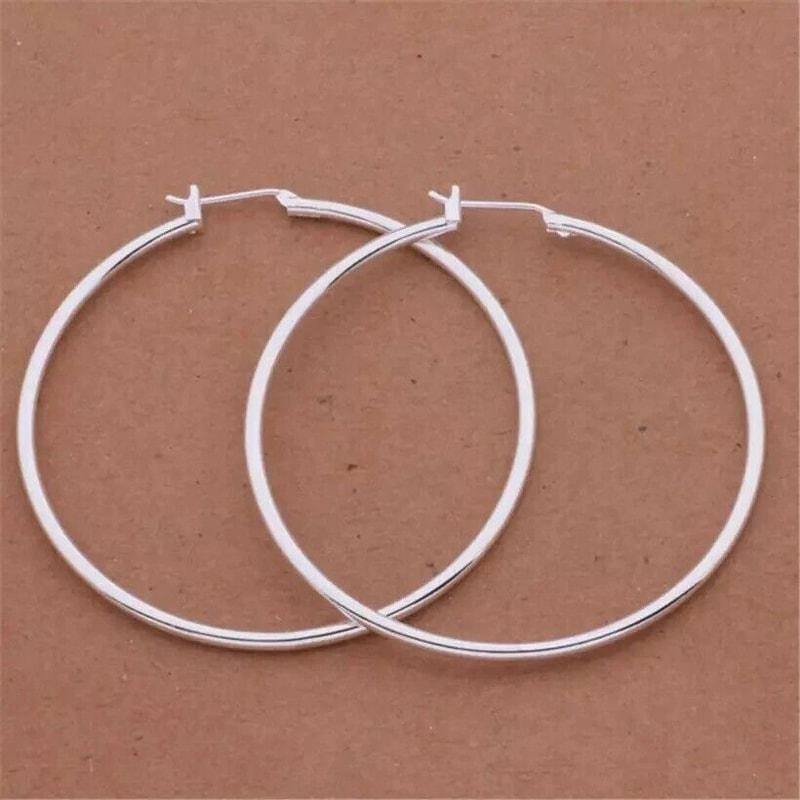 Large Thin Hoop Earrings For Women Sterling Silver Round Snap Closure Polished Finish 4