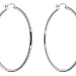 large thin hoop earrings for women, sterling silver, round snap closure, polished finish