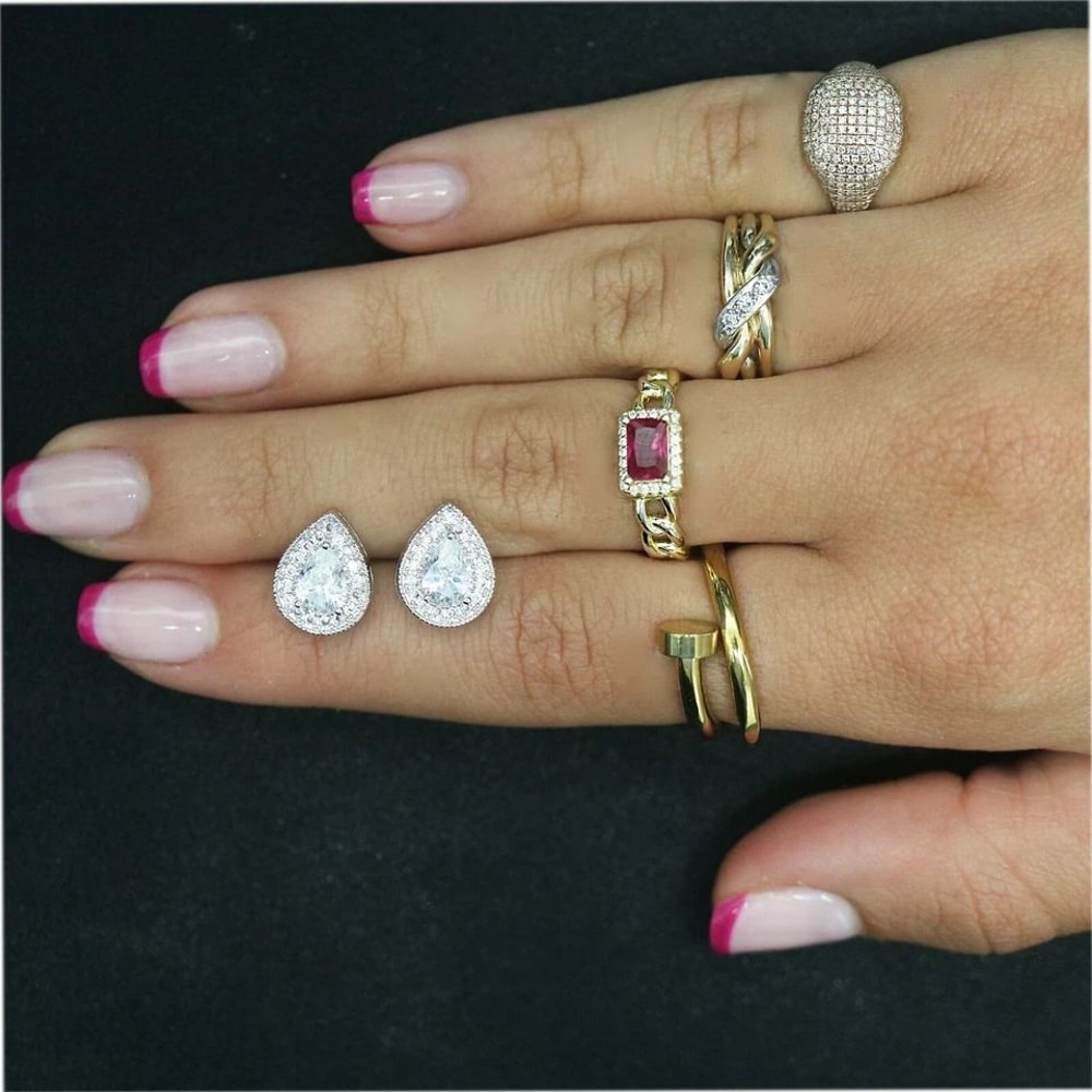 Elegant White Gold Plated Teardrop Cut Halo Stud Earrings Swarovski Crystals Brass Design 5