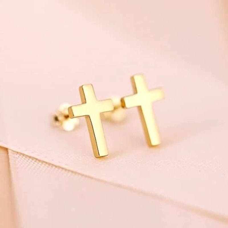 Small Sterling Silver Gold Cross Stud Earrings For Men Women And Children Hypoallergenic Perfect G 1