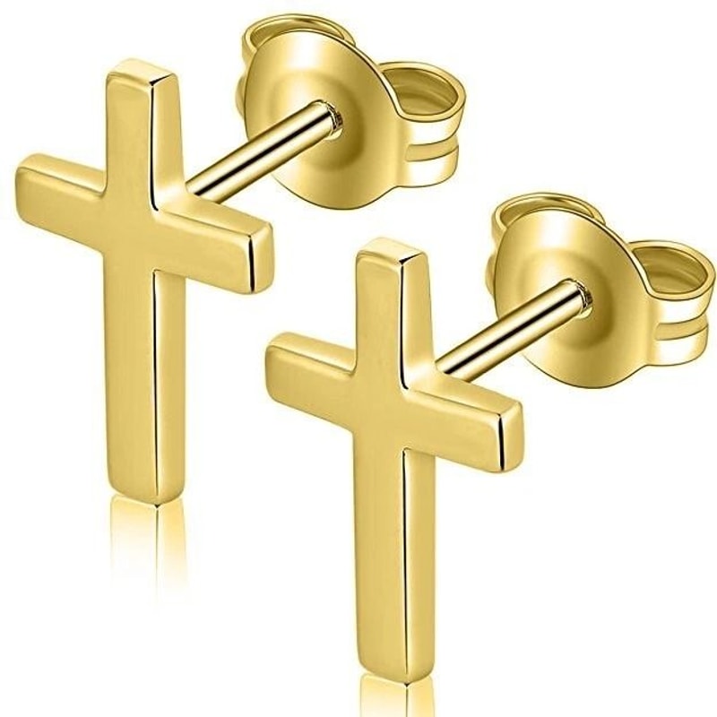 Small Sterling Silver Gold Cross Stud Earrings For Men Women And Children Hypoallergenic Perfect G 0