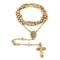 Plated Diamond Cut Cross Charm Necklace Rosary Jesus Pendant Yellow Gold Plated Figaro Chain 1