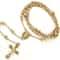 Plated Diamond Cut Cross Charm Necklace Rosary Jesus Pendant Yellow Gold Plated Figaro Chain 2