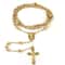 Plated Diamond Cut Cross Charm Necklace Rosary Jesus Pendant Yellow Gold Plated Figaro Chain 3