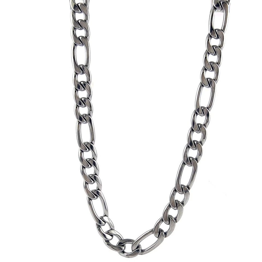 Silver Cross Pendant Necklace Mens Stainless Steel Figaro Chain Unique Jewelry Gift 2