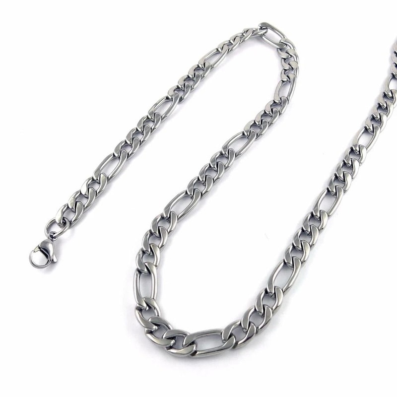 Silver Cross Pendant Necklace Mens Stainless Steel Figaro Chain Unique Jewelry Gift 3
