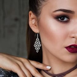 fancy sterling silver diamond shape chandelier drop earrings, hook dangle, elegant and lightweight jewelry