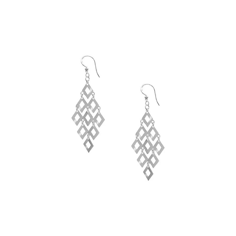 Fancy Sterling Silver Diamond Shape Chandelier Drop Earrings Hook Dangle Elegant And Lightweight Je 4