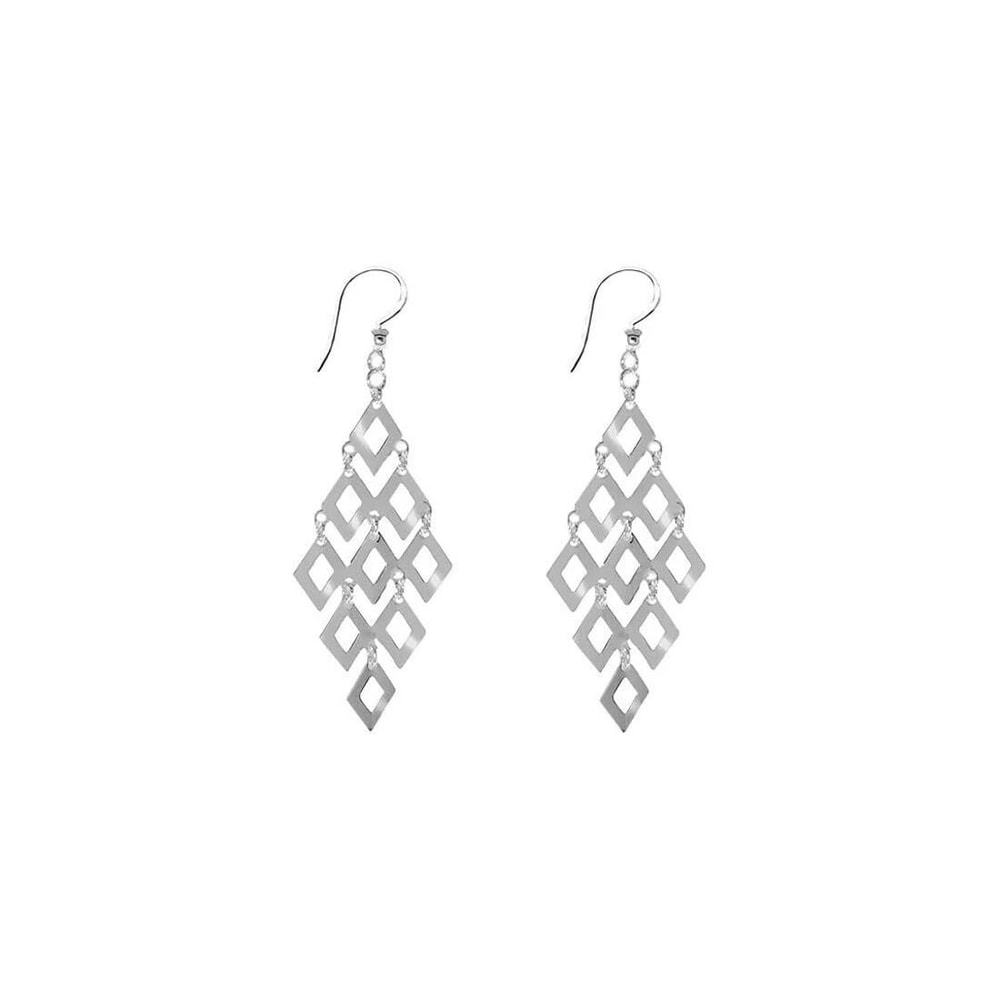 Fancy Sterling Silver Diamond Shape Chandelier Drop Earrings Hook Dangle Elegant And Lightweight Je 1