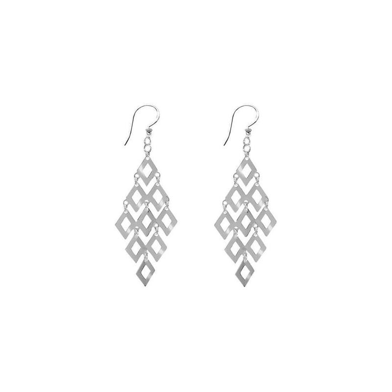 Fancy Sterling Silver Diamond Shape Chandelier Drop Earrings Hook Dangle Elegant And Lightweight Je 1