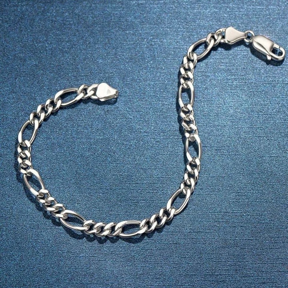 Solid Sterling Silver Figaro Chain Bracelet Link Style With Lobster Clasp For Men Women 1