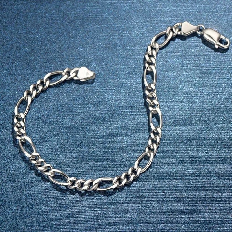 Solid Sterling Silver Figaro Chain Bracelet Link Style With Lobster Clasp For Men Women 1