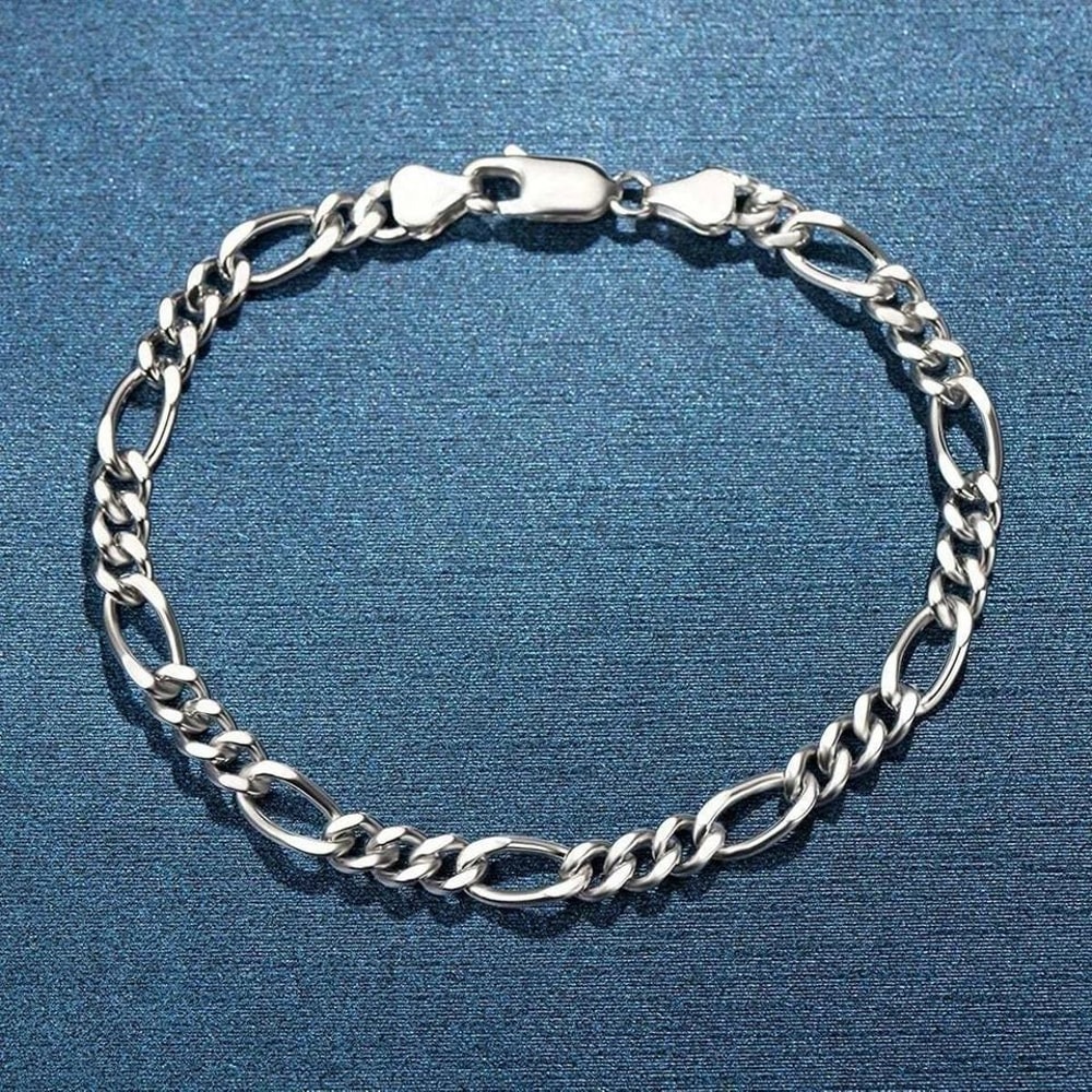 Solid Sterling Silver Figaro Chain Bracelet Link Style With Lobster Clasp For Men Women 2