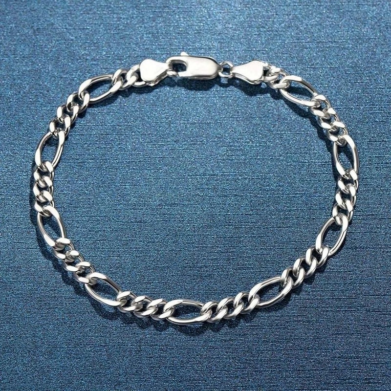 Solid Sterling Silver Figaro Chain Bracelet Link Style With Lobster Clasp For Men Women 2
