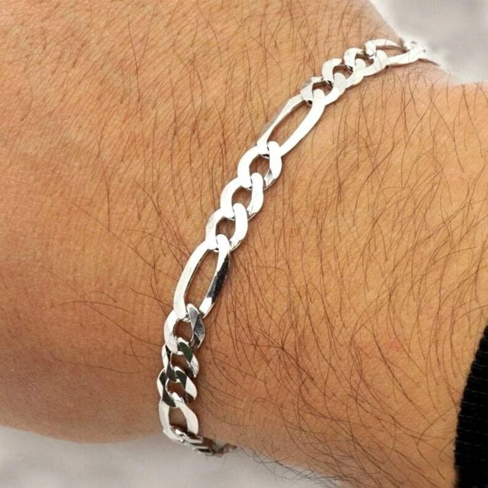 Solid Sterling Silver Figaro Chain Bracelet Link Style With Lobster Clasp For Men Women 3