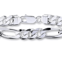 solid sterling silver figaro chain bracelet, link style with lobster clasp for men & women
