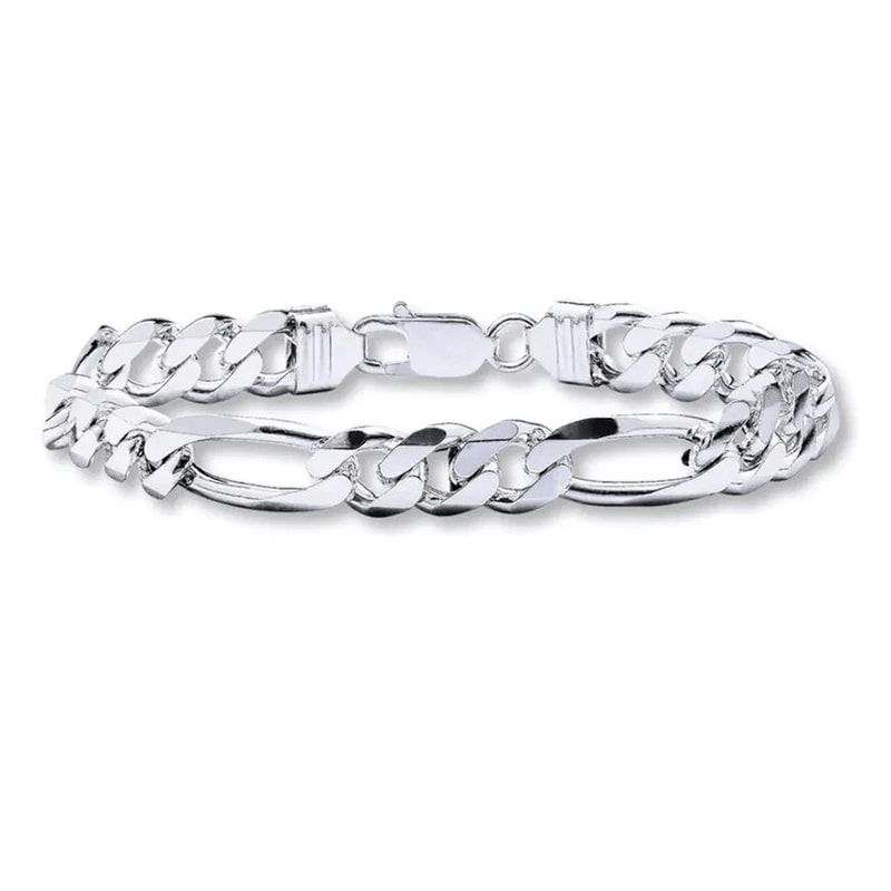 Solid Sterling Silver Figaro Chain Bracelet Link Style With Lobster Clasp For Men Women 0