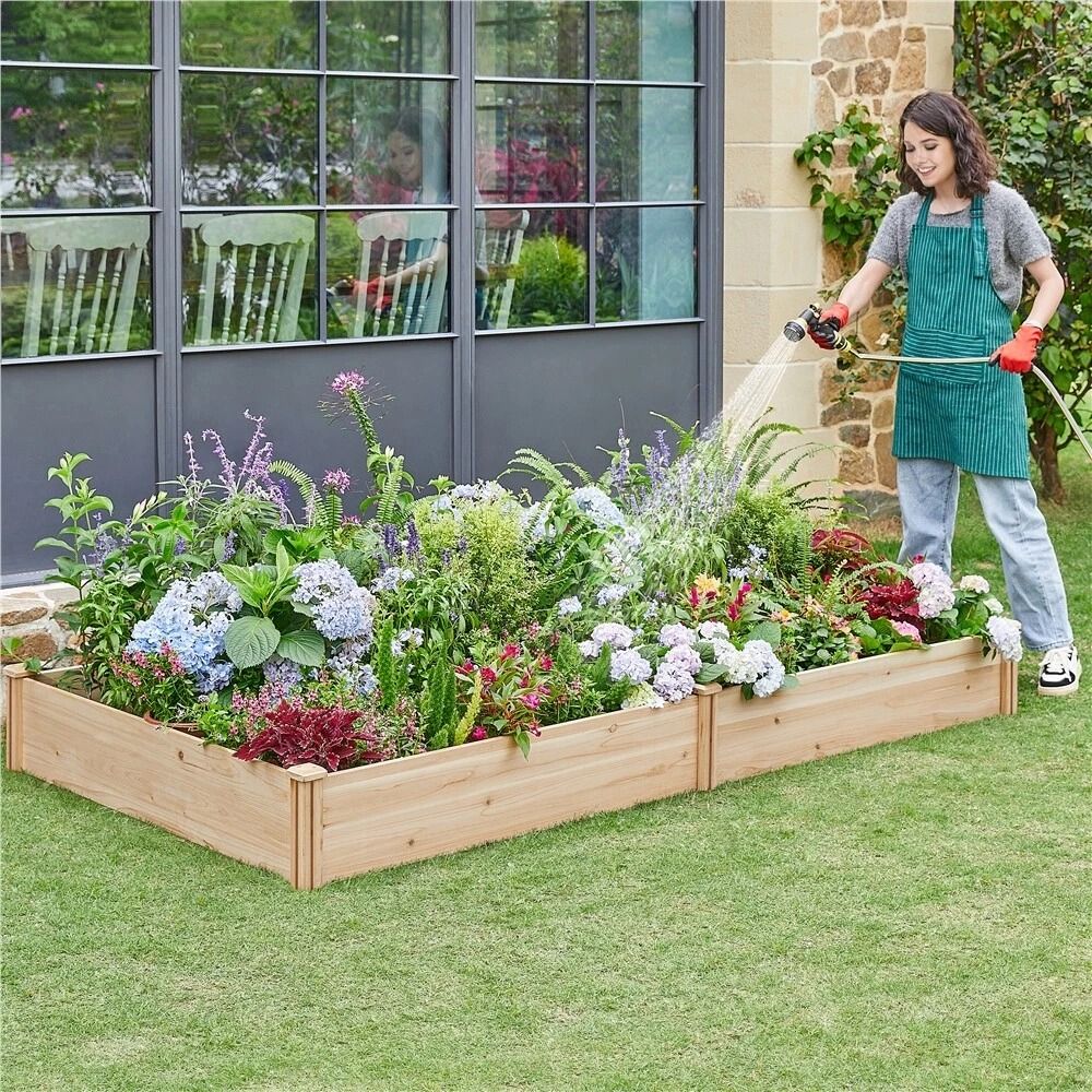 Raised Garden Bed Kit Wooden Planter Box For Outdoor Use Grow Vegetables Flowers Herbs NonToxic Fi 0