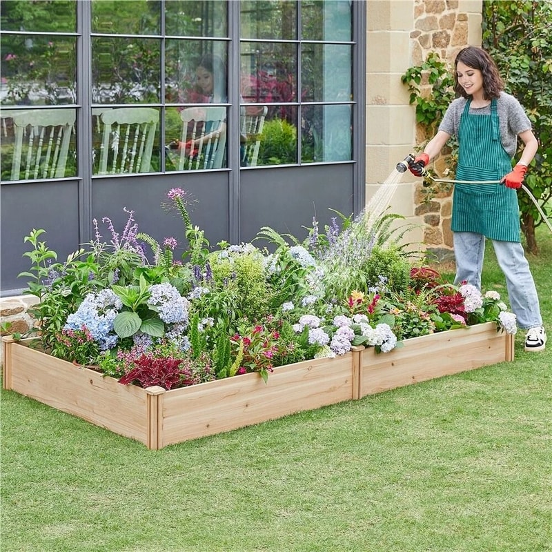 Raised Garden Bed Kit Wooden Planter Box For Outdoor Use Grow Vegetables Flowers Herbs NonToxic Fi 0