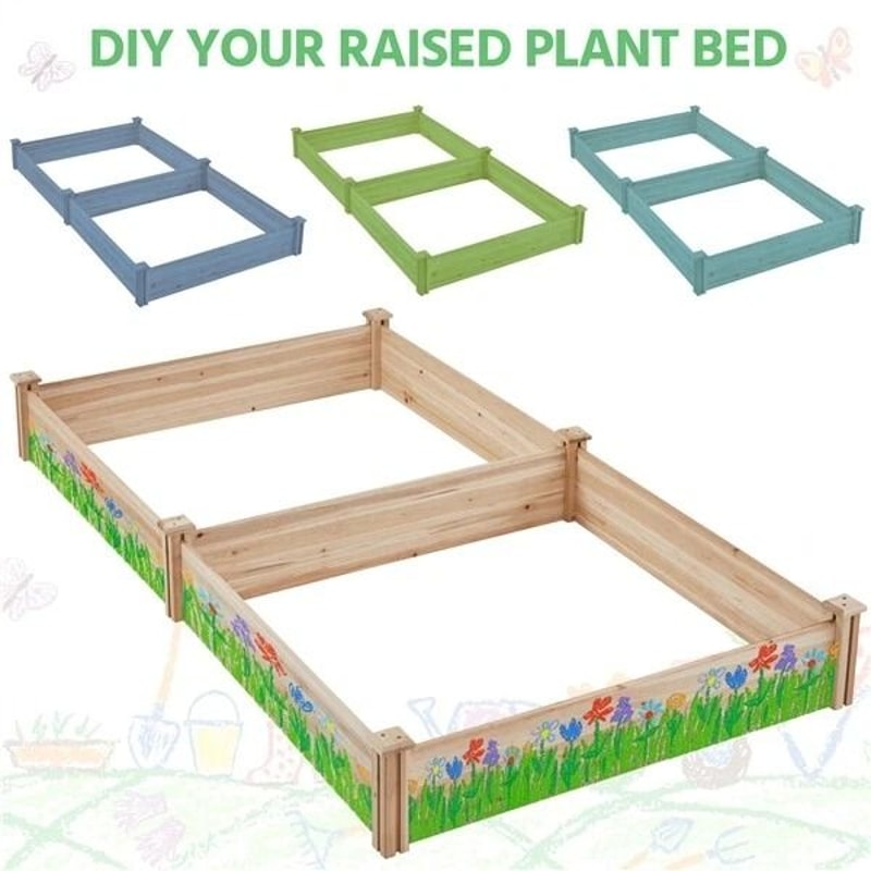 Raised Garden Bed Kit Wooden Planter Box For Outdoor Use Grow Vegetables Flowers Herbs NonToxic Fi 5