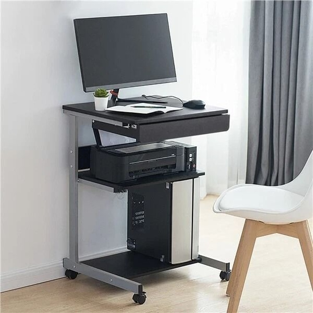 Compact Corner Laptop Work Desk Small Spaces Rolling Computer Desk Printer Table With Storage 10