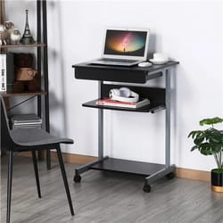 compact corner laptop work desk, small spaces rolling computer desk, printer table with storage