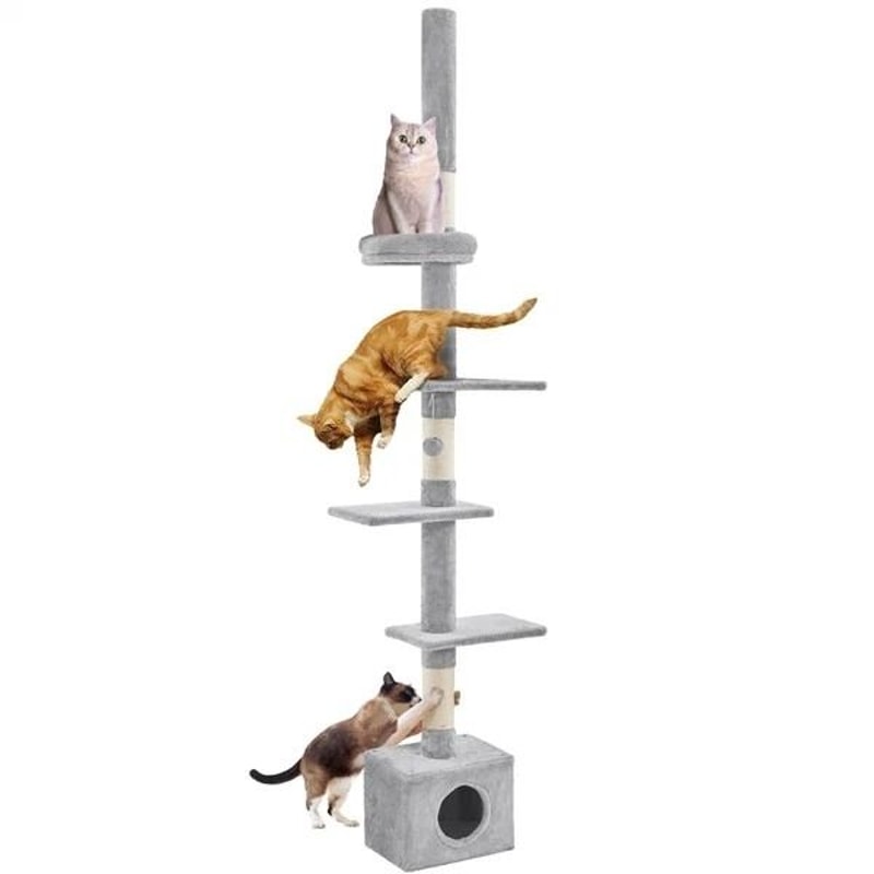 Adjustable FloortoCeiling Cat Tree Tower Condo Scratching Posts For SmallMedium Cats 1