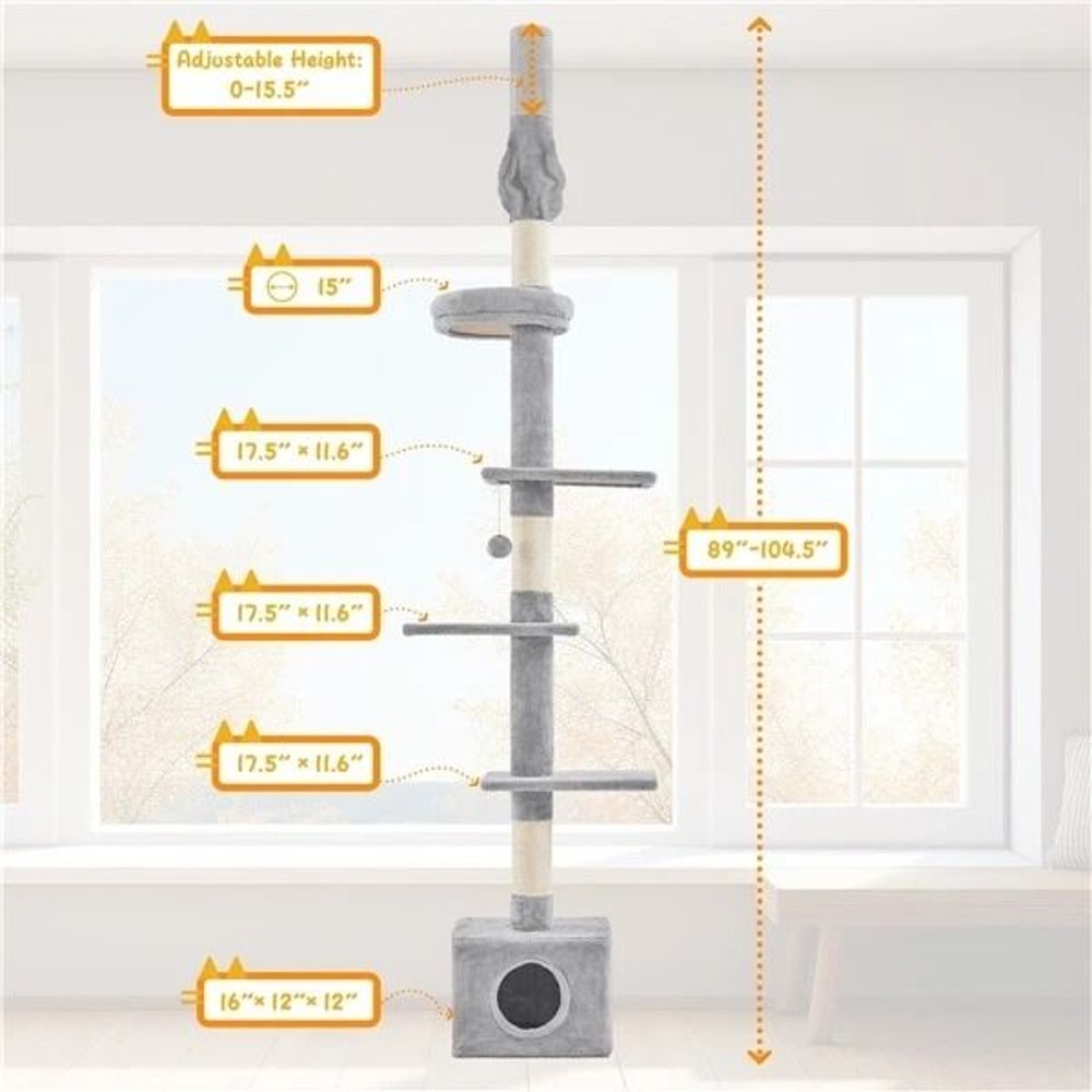 Adjustable FloortoCeiling Cat Tree Tower Condo Scratching Posts For SmallMedium Cats 2