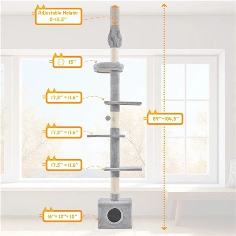 Adjustable FloortoCeiling Cat Tree Tower Condo Scratching Posts For SmallMedium Cats 2
