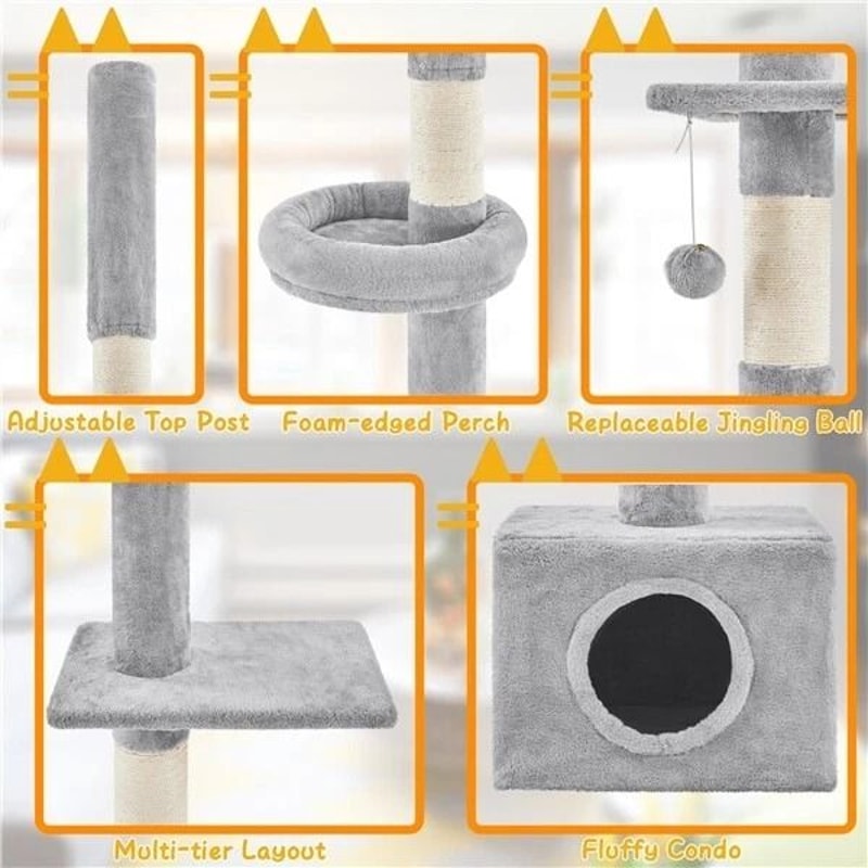 Adjustable FloortoCeiling Cat Tree Tower Condo Scratching Posts For SmallMedium Cats 3