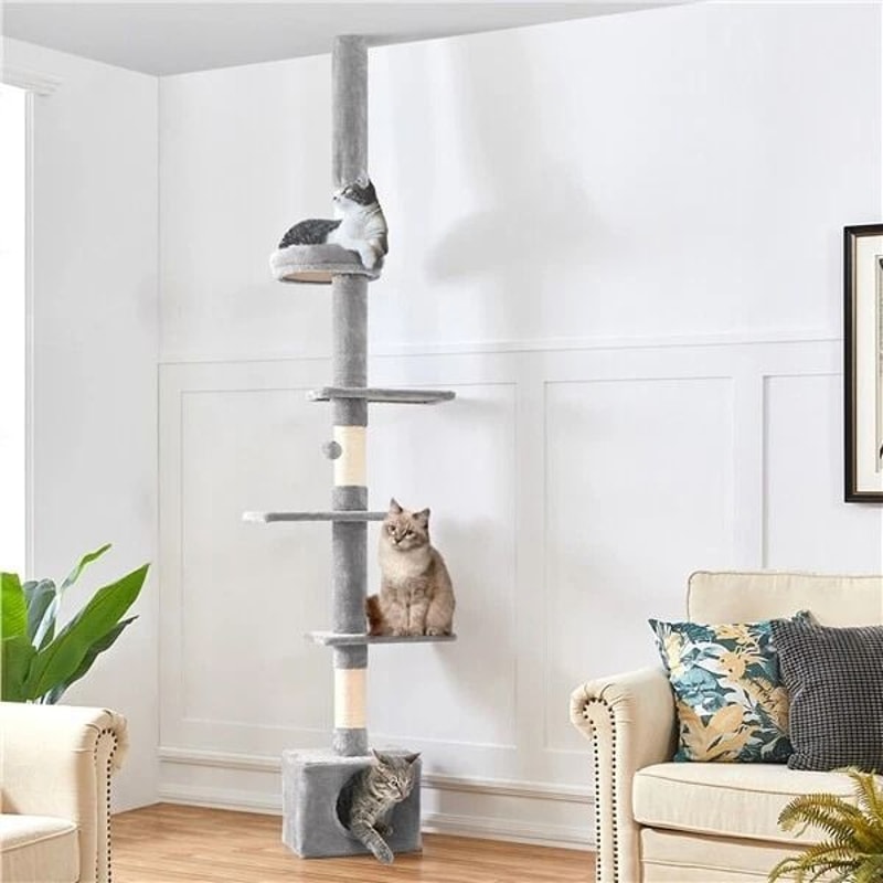 Adjustable FloortoCeiling Cat Tree Tower Condo Scratching Posts For SmallMedium Cats 0