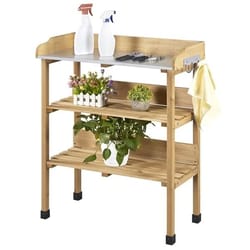 potting bench table, outdoor garden work station, natural wood workbench, perfect for planting and tool organization