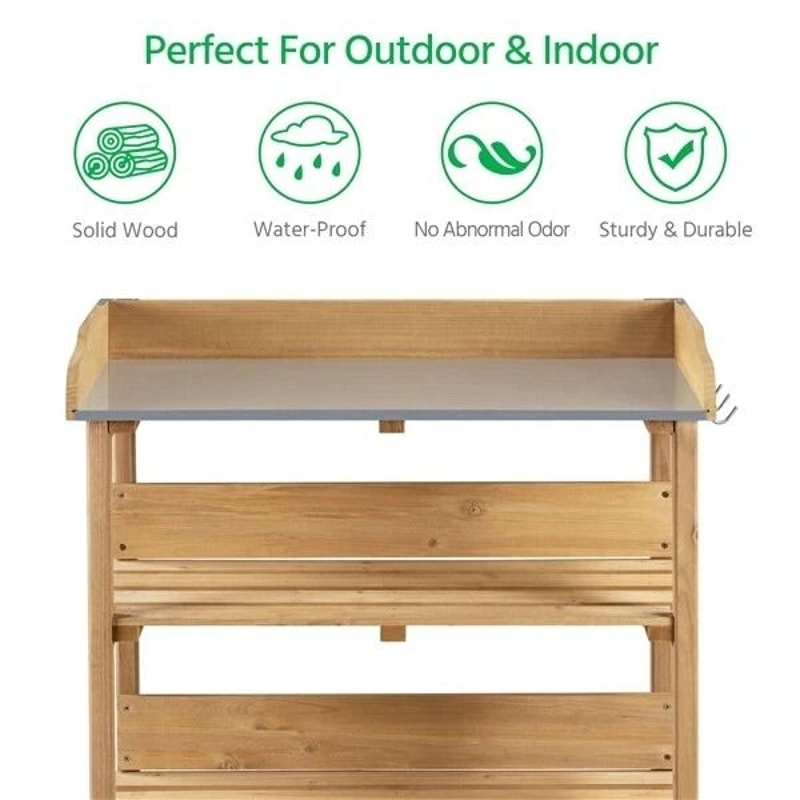 Potting Bench Table Outdoor Garden Work Station Natural Wood Workbench Perfect For Planting And Too 5