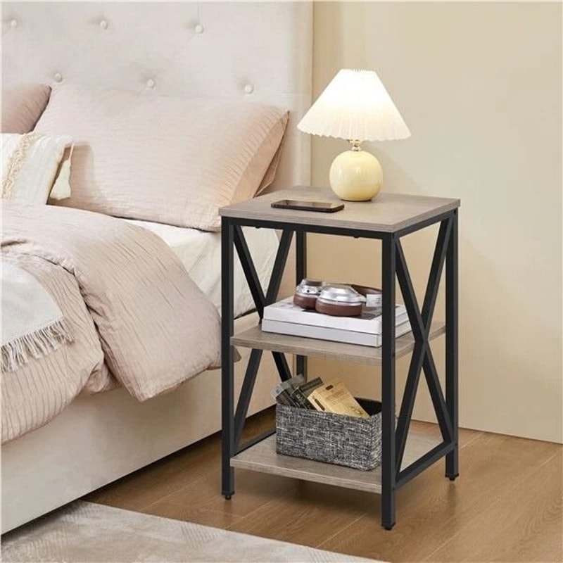 Industrial Side Table Nightstand Tier End Table With X Design Bedroom Living Room Modern Home Stora 3