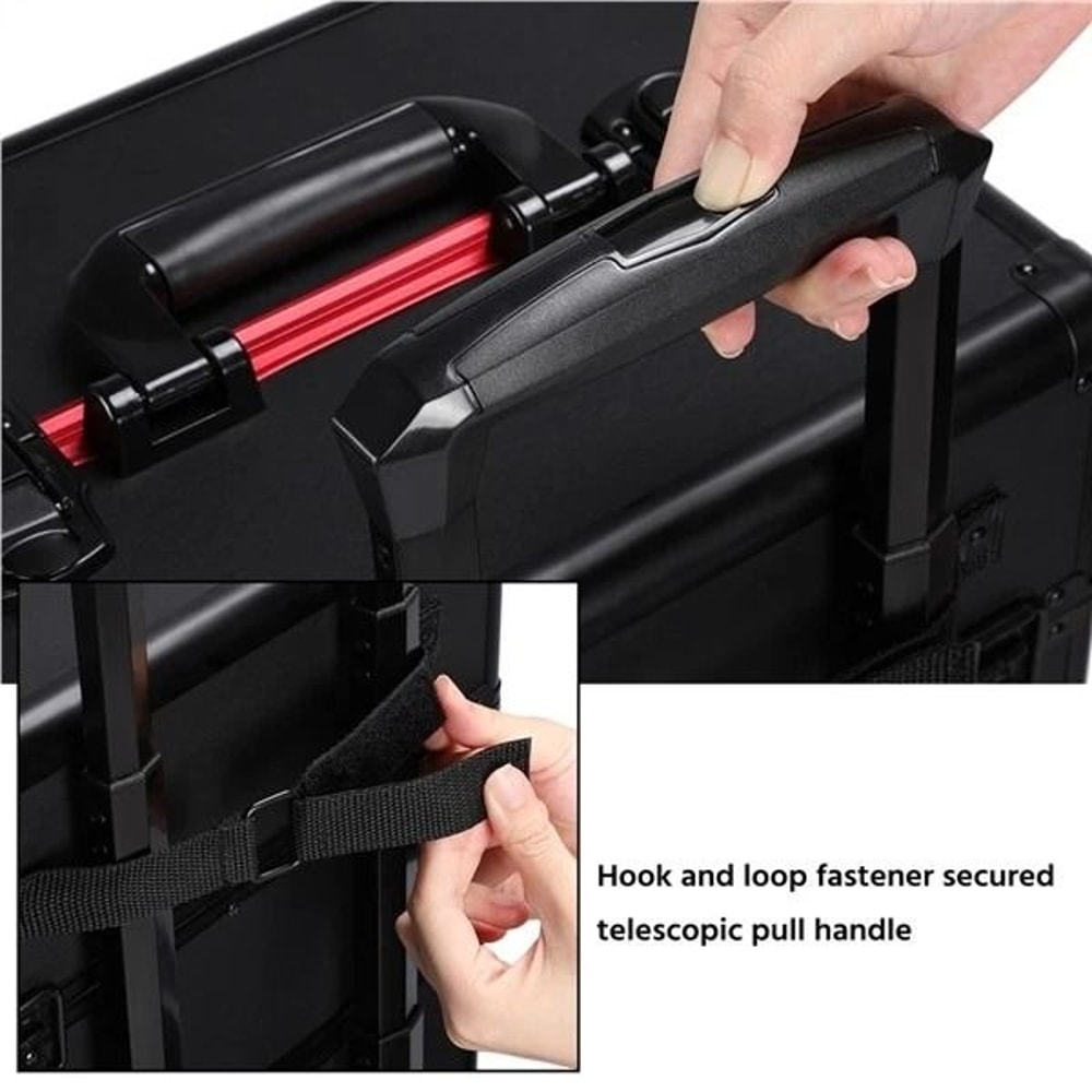 Makeup Train Case Professional Large Capacity Trolley With Strap Aluminum Rolling Makeup Case 8