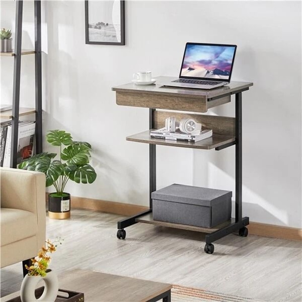 Computer Table Workstation Small Rolling Desk Laptop Mobile PC Corner Tray Desk For Home Office 12