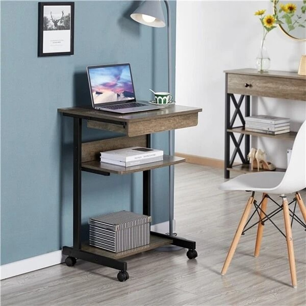 Computer Table Workstation Small Rolling Desk Laptop Mobile PC Corner Tray Desk For Home Office 2