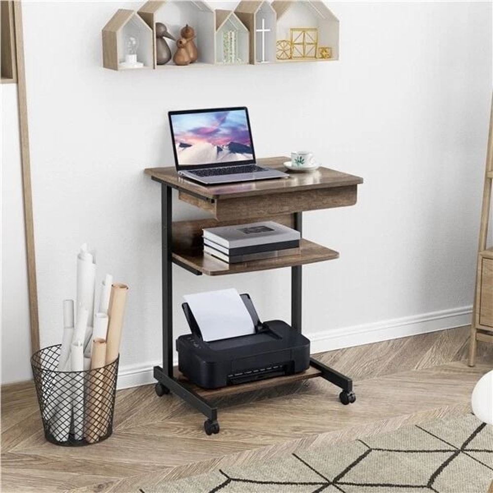 Computer Table Workstation Small Rolling Desk Laptop Mobile PC Corner Tray Desk For Home Office 0