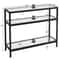 Sleek Black Console Table Sturdy Metal Frame 3Layer Modern Sofa Table With Glass Shelves Versatile 1