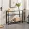 Sleek Black Console Table Sturdy Metal Frame 3Layer Modern Sofa Table With Glass Shelves Versatile 0