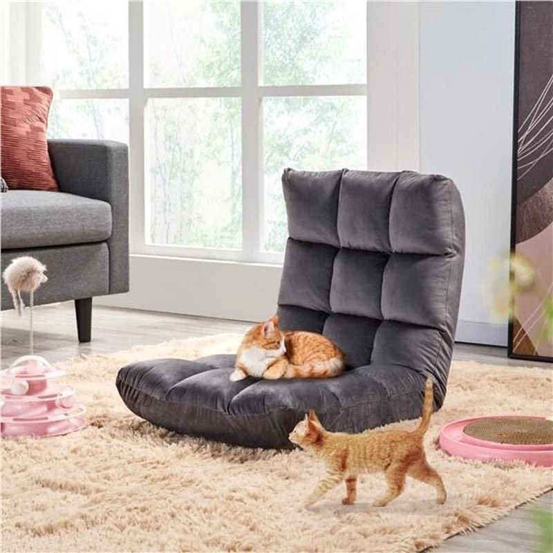 Folding Lounge Chair With Back Support Adjustable Padded Floor Chair Gray Floor Sofa For Gaming 4