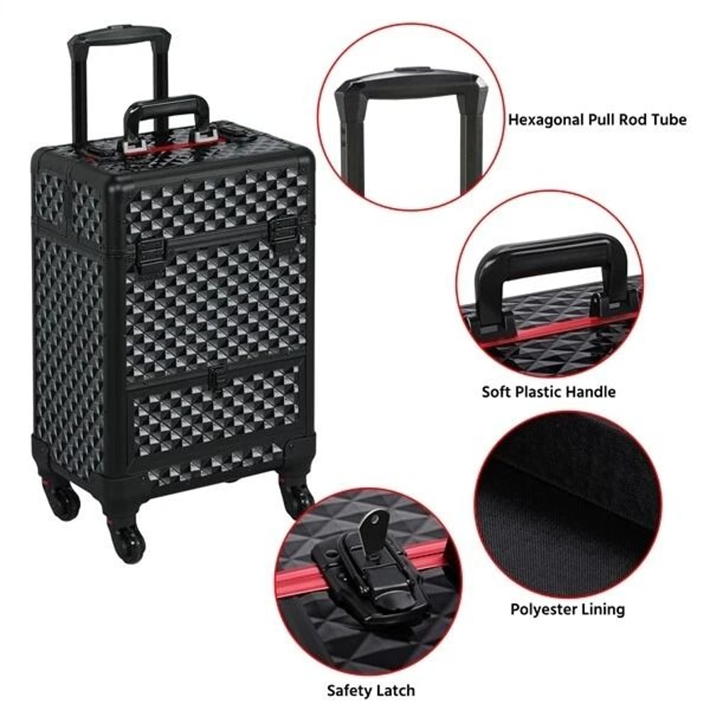 Large Makeup Train Case With Drawers Professional Aluminum Travel Cosmetic Case Rolling Organizer F 3